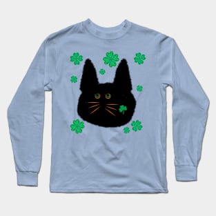 Fuzzy Cats Lucky Shamrock Black Cat Long Sleeve T-Shirt